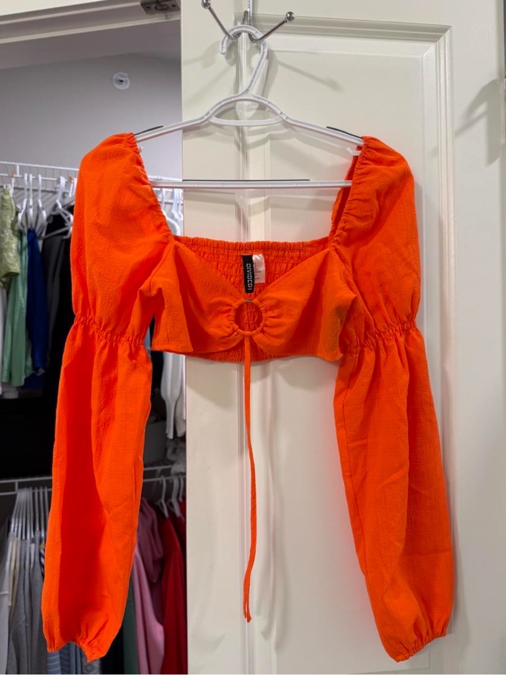 H&M Orange Long Sleeve Crop Top with Front Tie